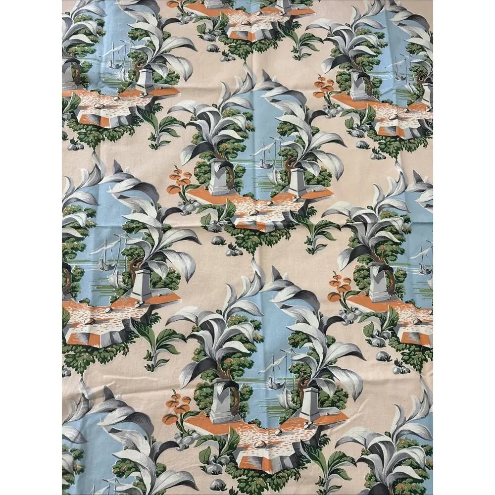 Large Vintage Tropical Bark Cloth Fabric Panels 48